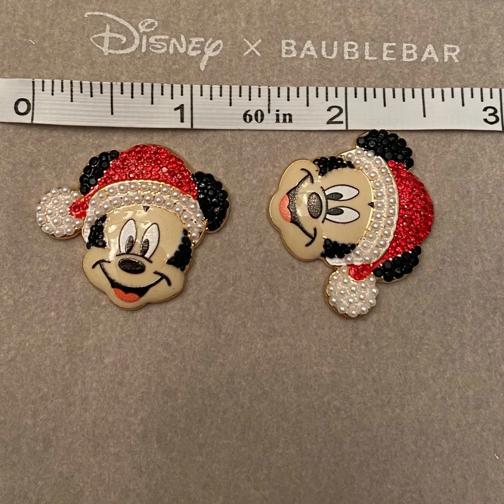 Disney X Baublebar Christmas Holiday Mickey Mouse Santa Stud Earrings/NIB - Picture 3 of 4